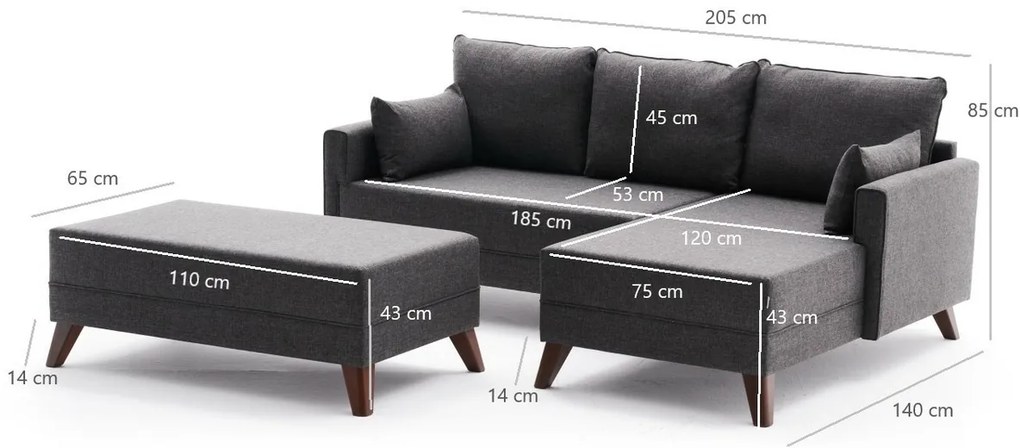 Canapea extensibilă de colț Bella Mini RightAnthracite