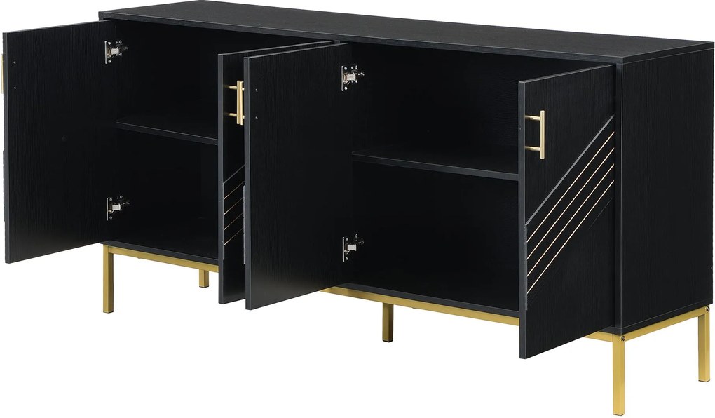Comodă cu 4 uși, rafturi reglabile pe înălțime, pentru living, sufragerie &amp; hol, 160x40x80,5 cm, Negru