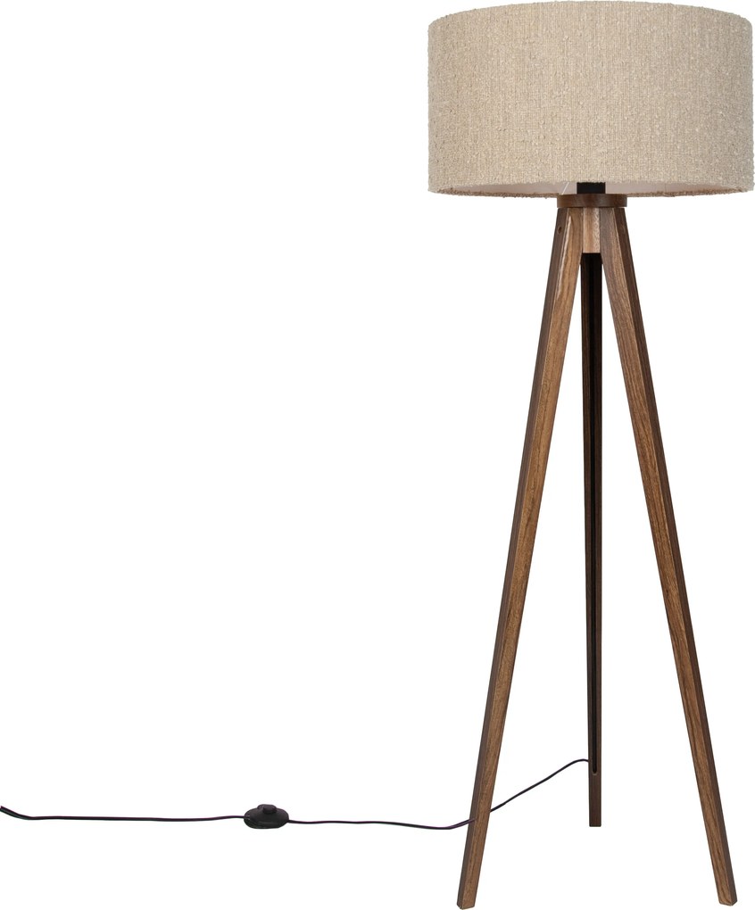 Lampă de podea modernă din lemn de nuc cu abajur bej bouclé 50cm - Tripod Classic