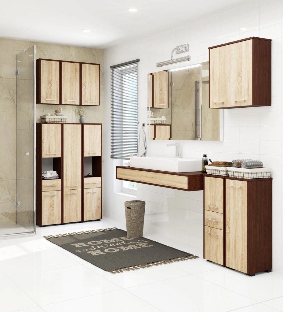 Dulap de baie suspendat Farid TYP5 (wenge + Stejar sonoma). 1069551