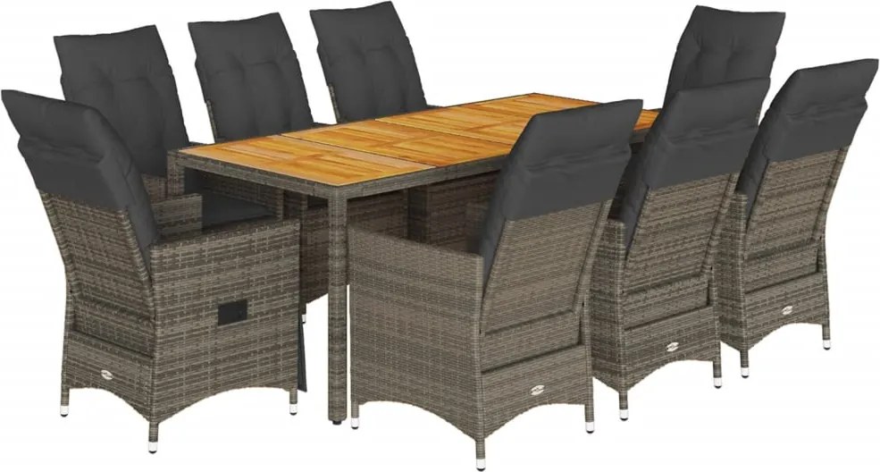 vidaXL Set mobilier grădină cu perne, 9 piese, gri, poliratan