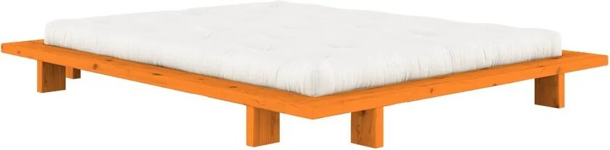 Pat matrimonial portocaliu din lemn de pin fără tăblie cu somieră 140x200 cm Japan – Karup Design
