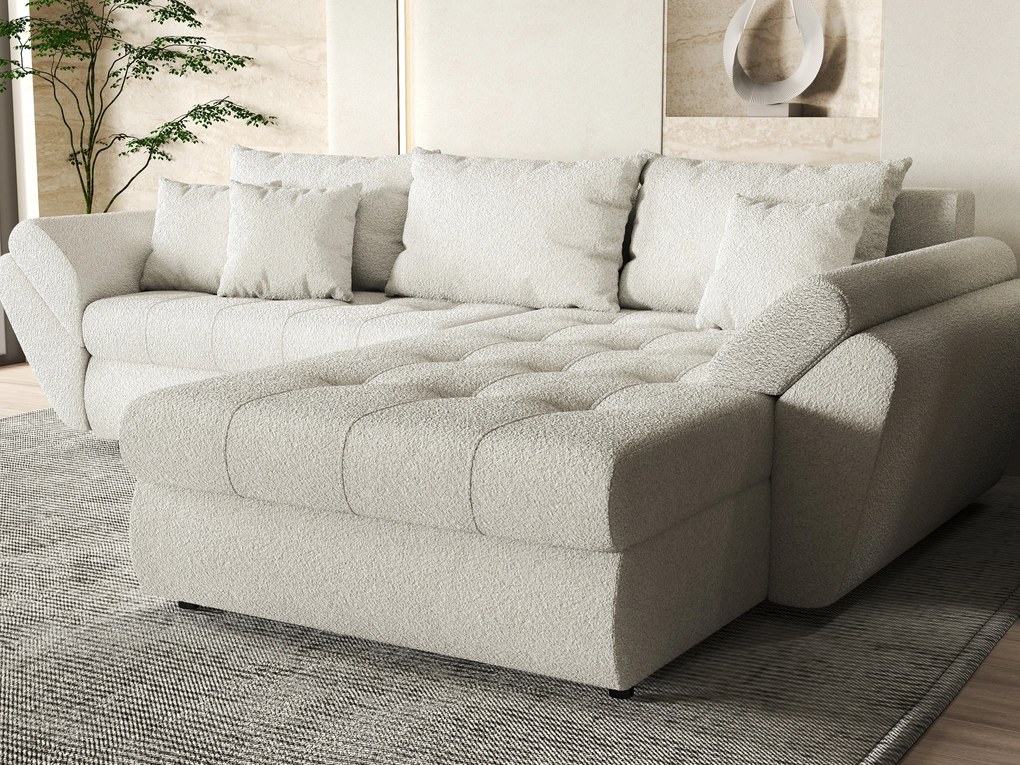 Colțar extensibil dumonde cu ladă de depozitare si sezut confortabil din spuma high-density, Loana Euphoria Ivory II 270x185 cm