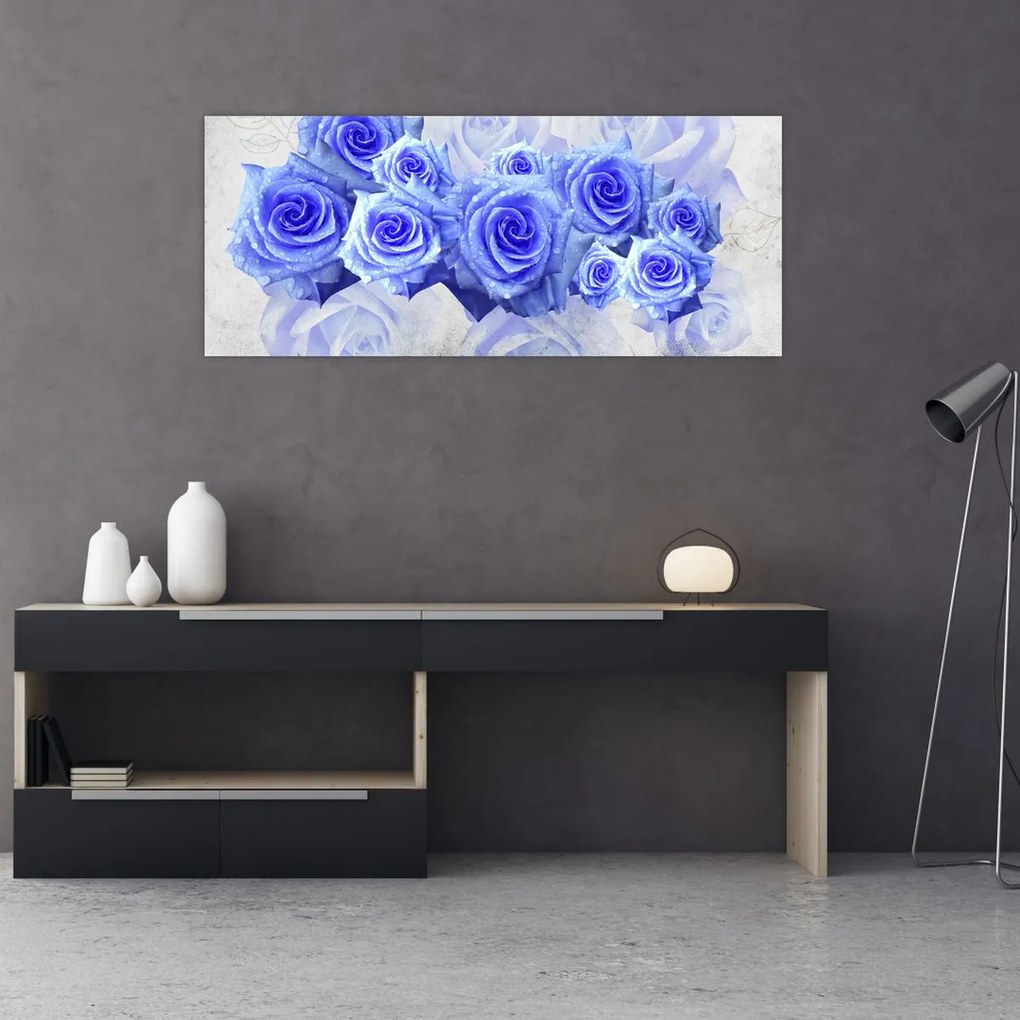 Tablou - Trandafiri albaștri (120x50 cm)