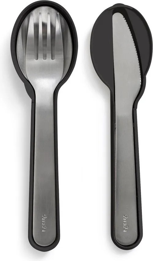 Set de tacâmuri de călătorie negru/argintiu din oțel inoxidabil 3 buc. To Go – Lékué