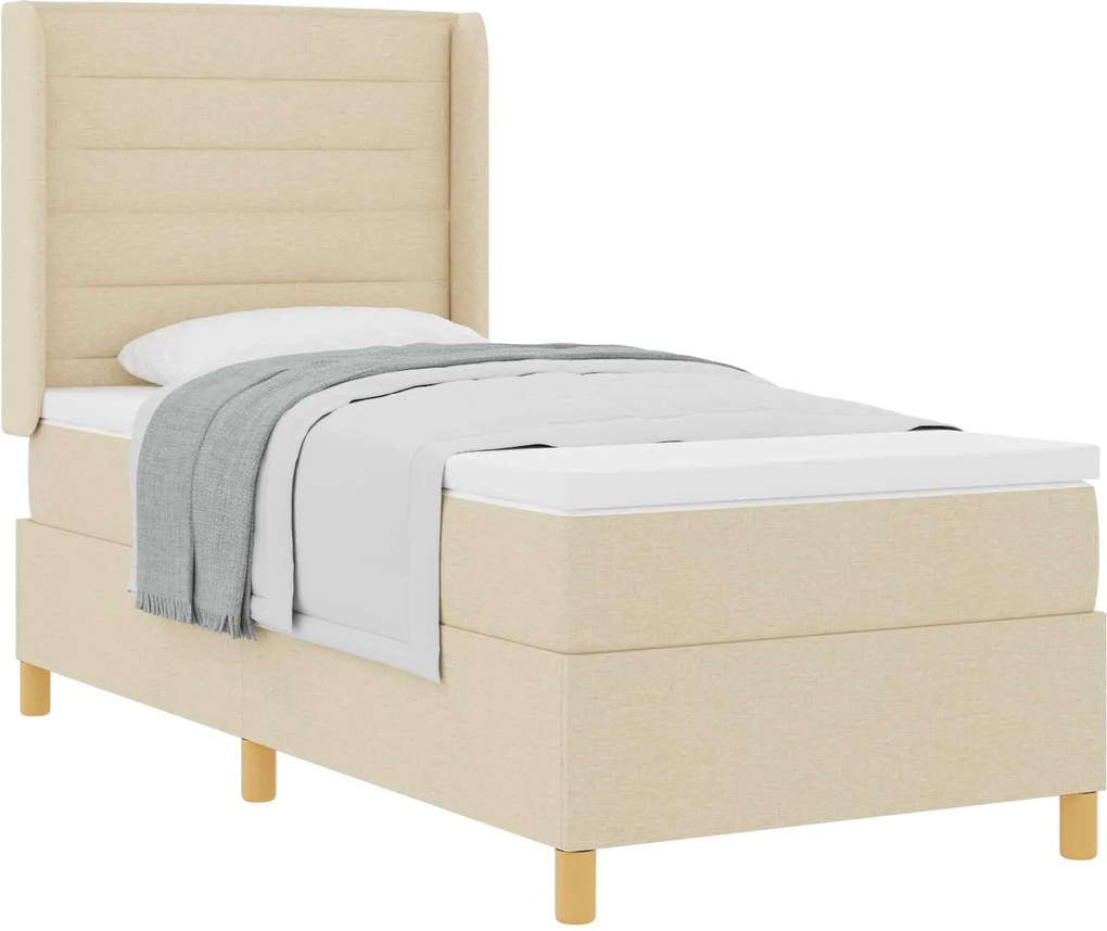 vidaXL Pat cu arcuri cu saltea cu headboard Crem 90 x 190 cm țesătură