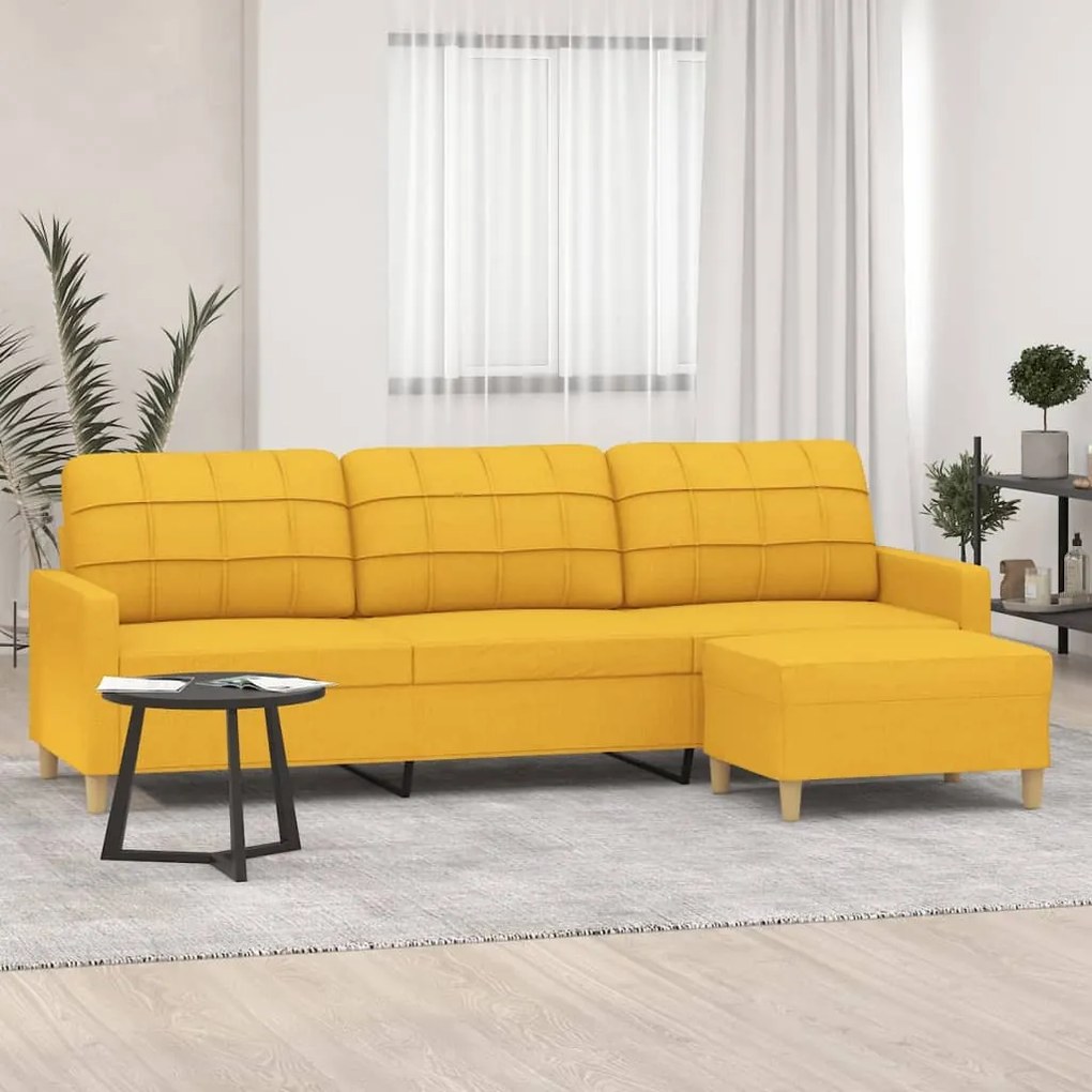 3153332 vidaXL Canapea cu 3 locuri și taburet, galben deschis, 210 cm, textil