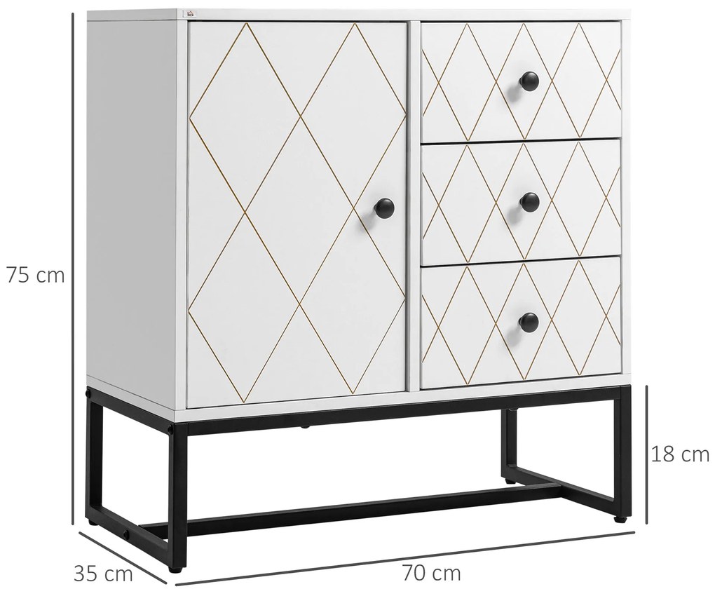 HOMCOM Comoda stil cu romburi cu 3 sertare si un dulap, Mobilier de living si dormitor din otel si MDF | AOSOM RO