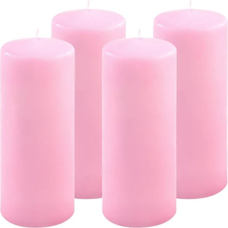 Set de lumânări tip pilon, 20 cm, Ø 7,5 cm, roz, 4 buc