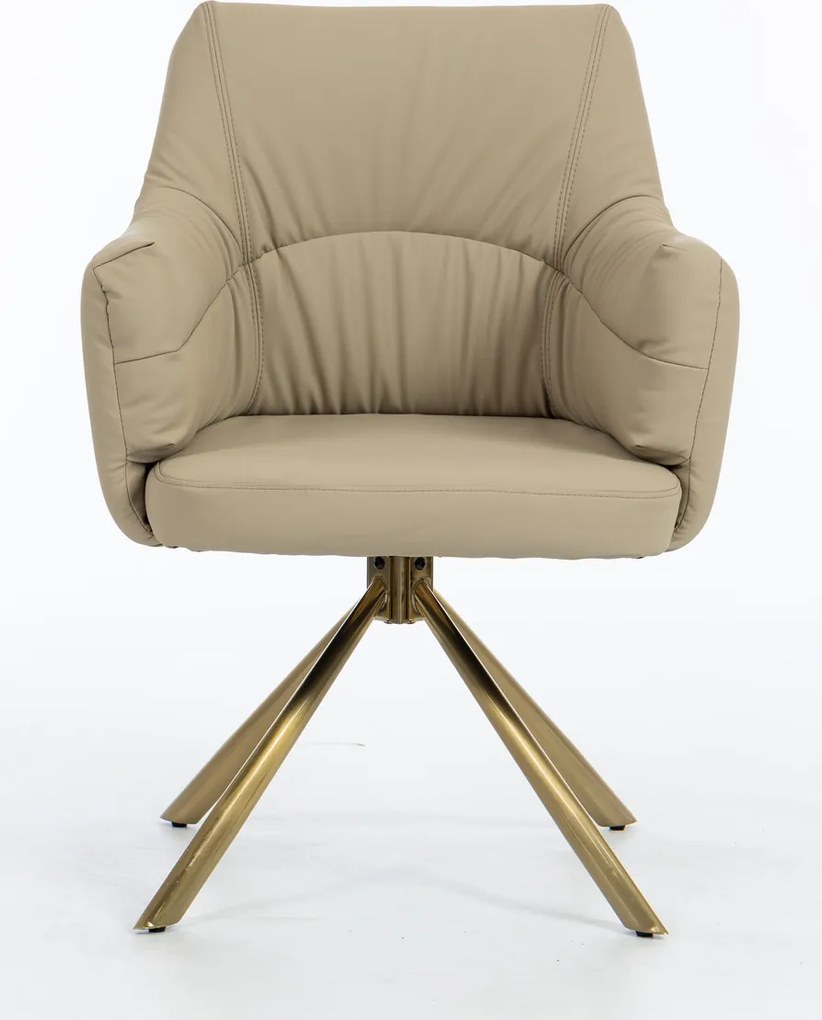 HR840 BAZĂ STEA Scaun Crem Piele Ecologica Premium Soft cu Bază Aurie