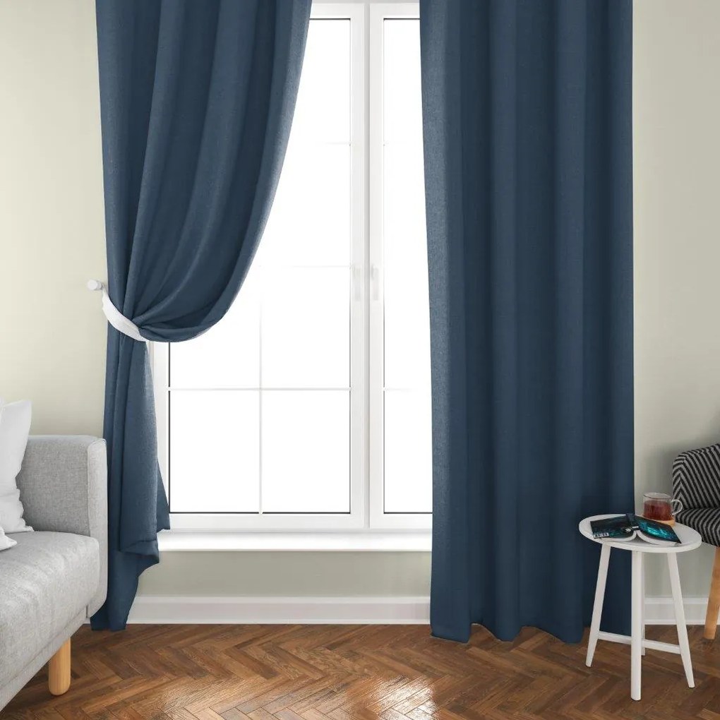 Draperie albastru închis OXFORD 140x250 cm Agatat: Inele metalice