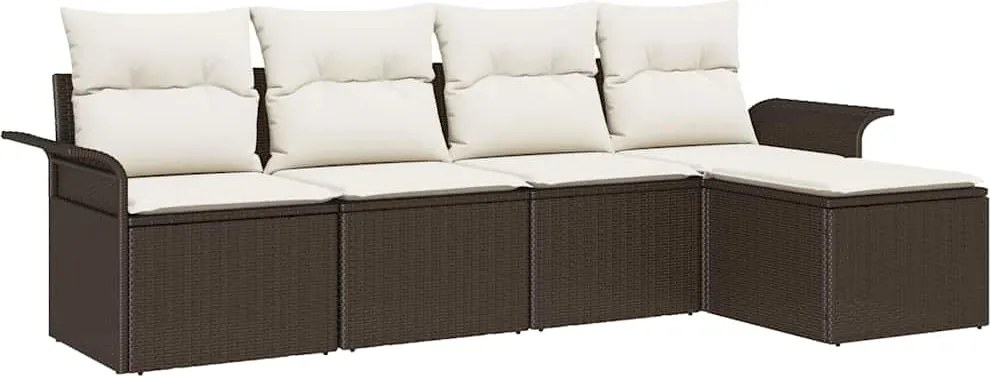 vidaXL Set de canapele pentru grădină cu pernă 5 pcs Maro poliratan
