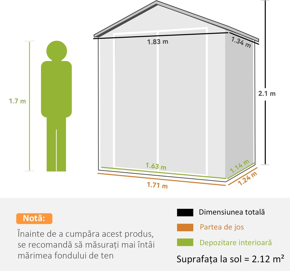 Outsunny Magazie Metalica pentru Gradina Gri Spatiu Depozitare Exterior | Aosom Romania