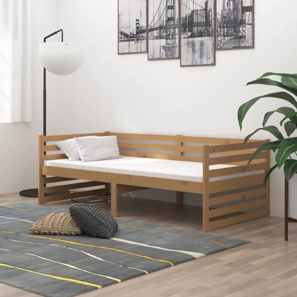 3083637 vidaXL Pat de zi cu saltea, maro miere, 90x200 cm, lemn masiv de pin