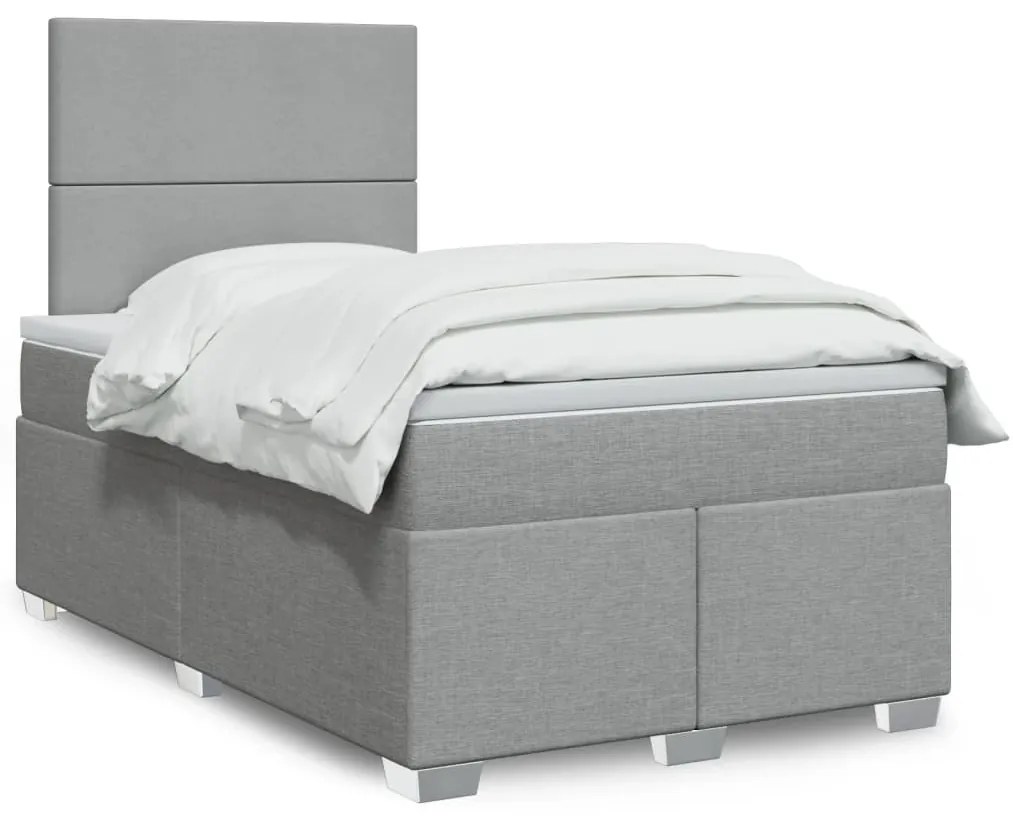 vidaXL Pat box spring cu saltea, gri deschis, 120x190 cm, textil