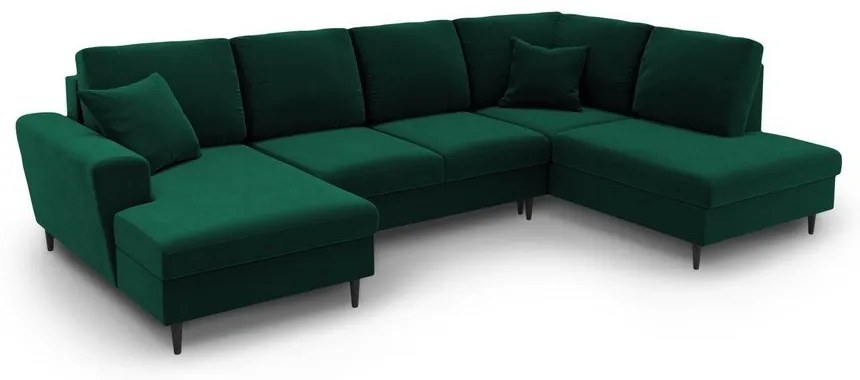 Colțar verde extensibil, cu spațiu de depozitare cu tapițerie din catifea (cu colț pe partea dreaptă-în formă de "U") Kyoto – Cosmopolitan Design