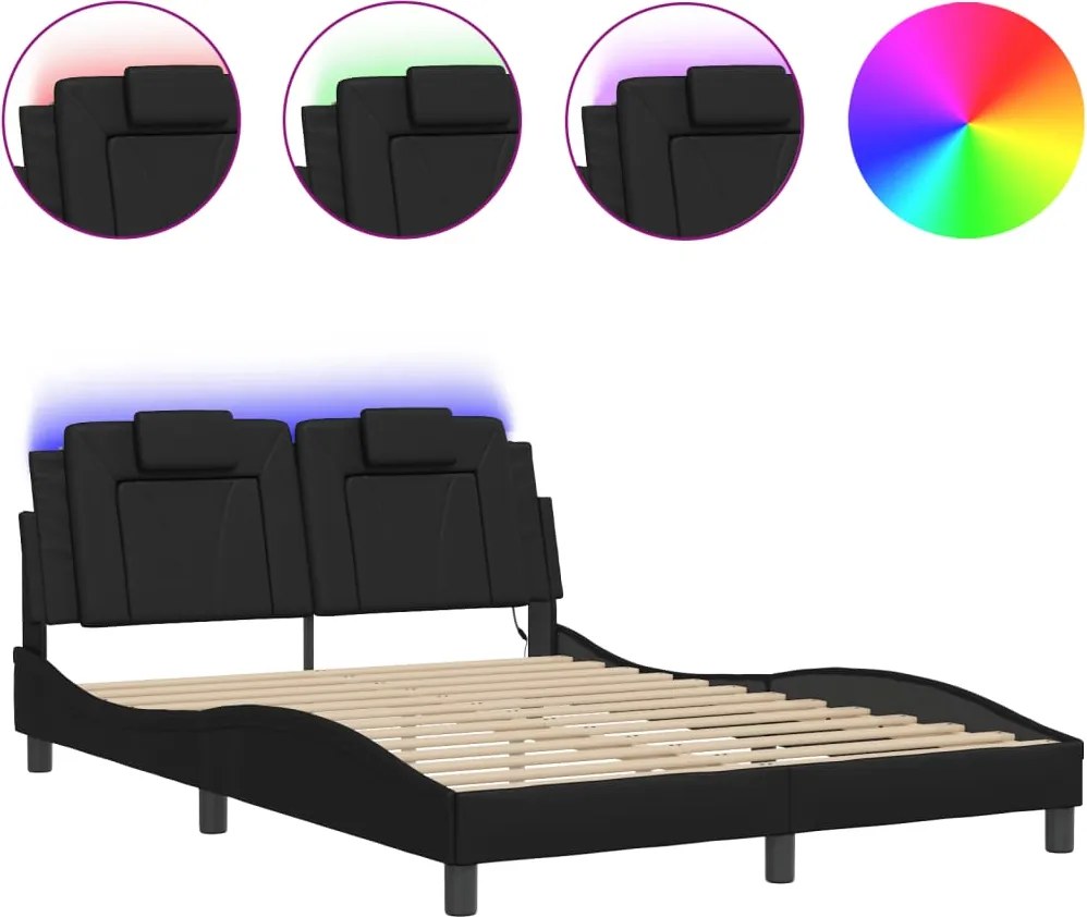 vidaXL Cadru de pat, Viana, cu LED fără saltea, negru, 140x190 cm