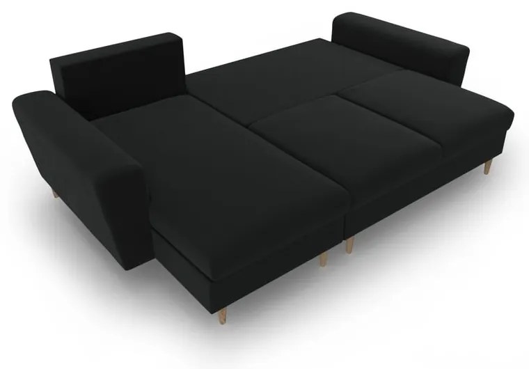 Colțar negru extensibil, cu spațiu de depozitare cu tapițerie din catifea Kyoto – Cosmopolitan Design