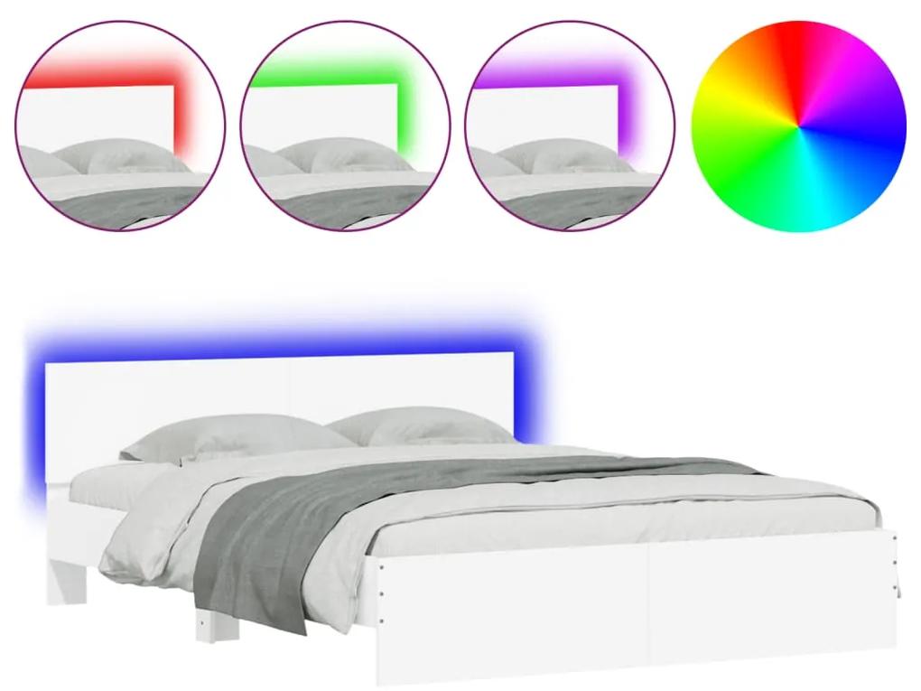 3207595 vidaXL Cadru de pat cu tăblie și LED, alb, 160x200 cm