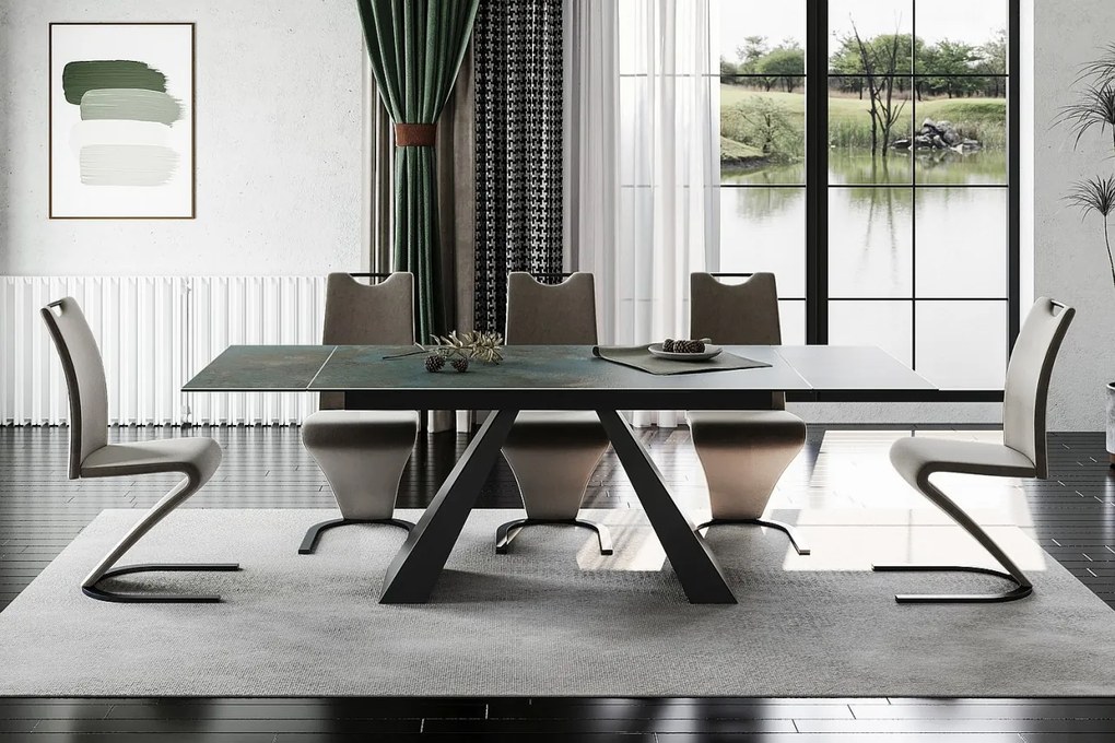 Masa extensibila Salvadore Ceramic turcoaz OSSIDO verde/negru mat L160-240 cm