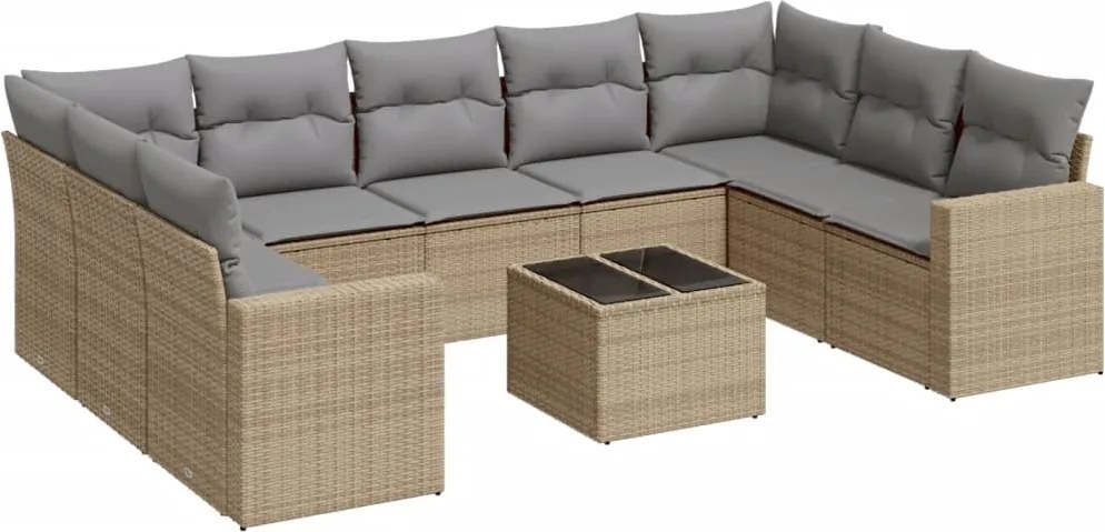 vidaXL Set canapele de grădină cu perne, 10 piese, bej, poliratan