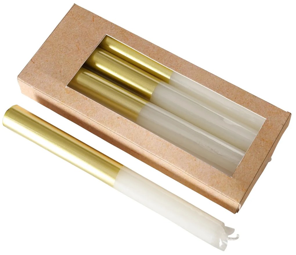 Set 4 lumanari, 
 alb cu baza aurie