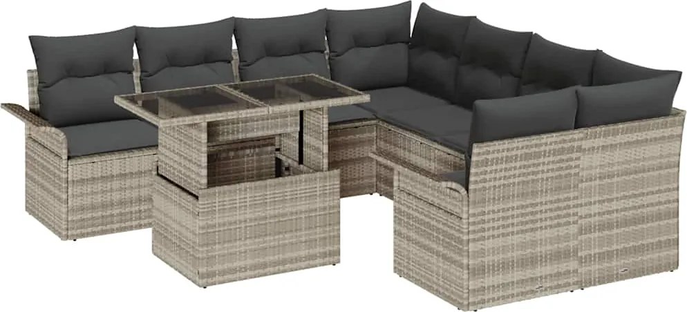 vidaXL Set de canapele pentru grădină 9 pcs Gri deschis poliratan