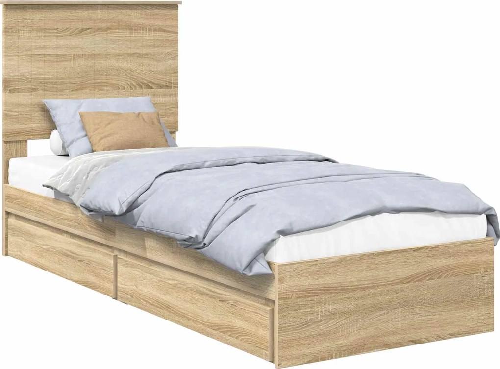 vidaXL Pat cu storage Stejar Sonoma 75 x 190 cm Lemn compozit