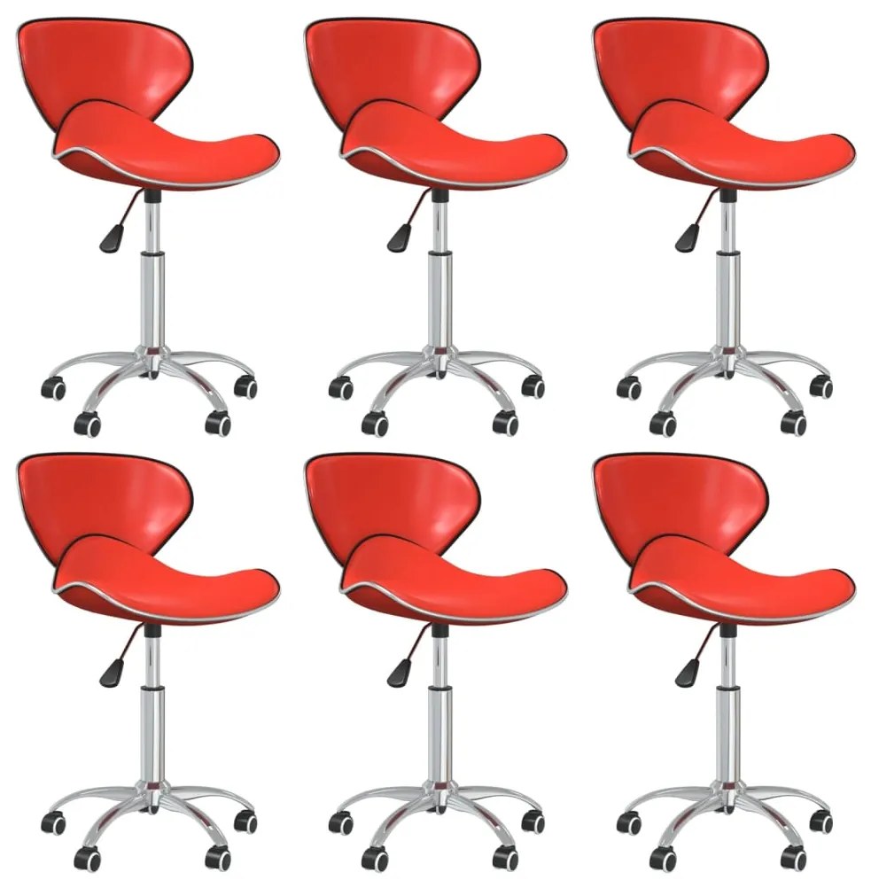 3088617 vidaXL Scaune de bucătărie pivotante, 6 buc., roșu, piele ecologică