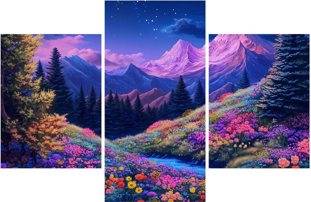 Tablou - Peisaj violet la lună plină (90x60 cm)