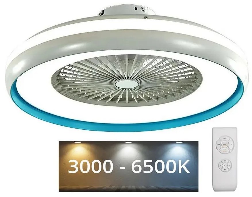 Plafonieră LED cu ventilator LED/45W/230V 3000/4000/6500K albastru