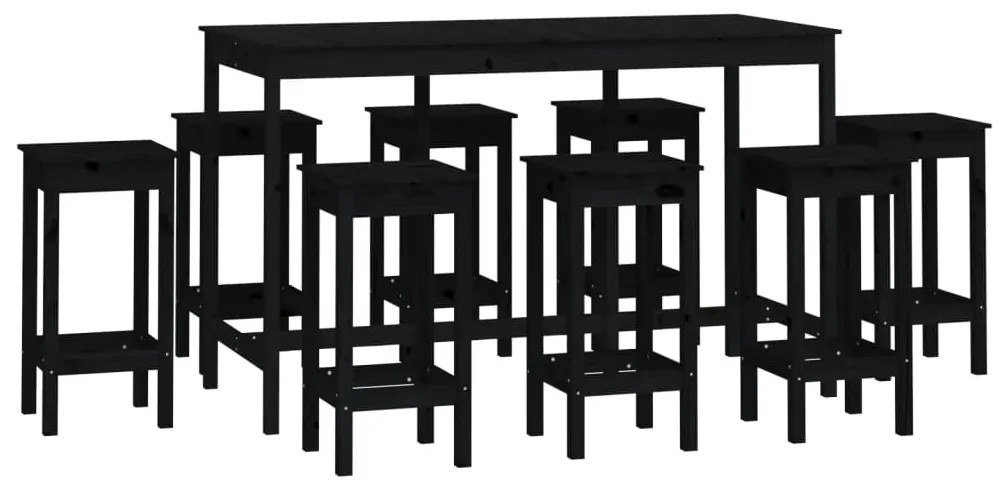 Set mobilier de bar, 9 piese, negru, lemn masiv de pin