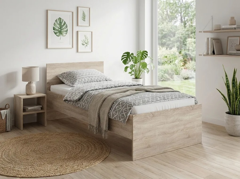 Pat ELISA 90 x 200 cm, stejar sonoma Saltele: Cu saltele Deluxe 10 cm, Somiera pat: Cu lamele curbate