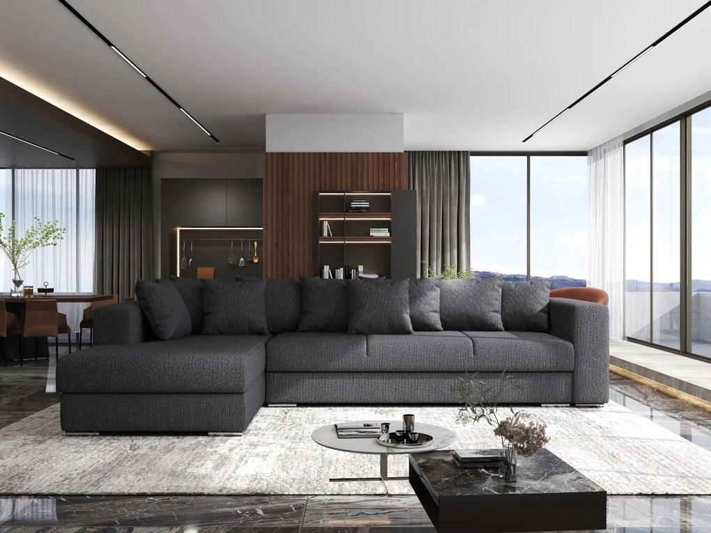 Colțar extensibil dumonde cu ladă de depozitare si sezut confortabil din spuma high-density, Gloria Enjoy Grafit II 320x183 cm