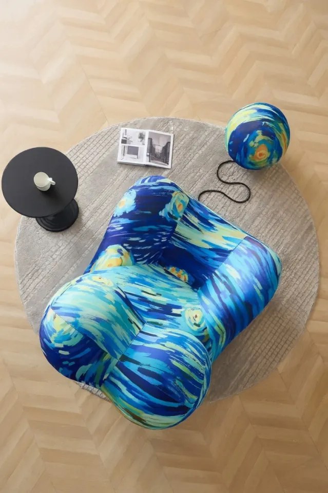 Fotoliu Mama Bear Moises din Memory Foam Premium Ottoman in forma de Bila (Imprimeu: starry night)