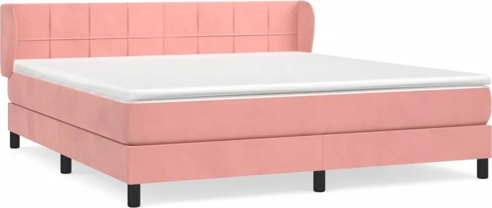 vidaXL Pat box spring cu saltea, roz, 180x200 cm, catifea