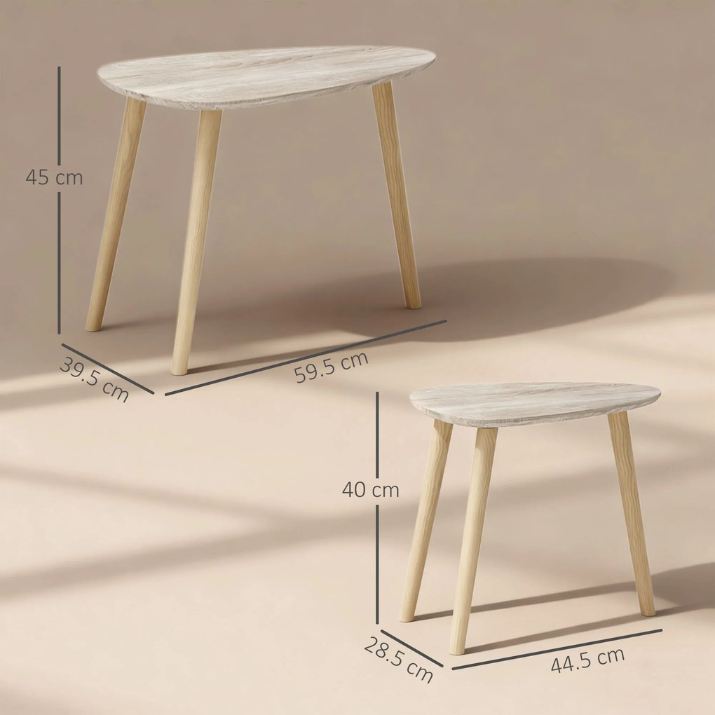 HOMCOM Set de 2 mese de cafea gigogne design scandinav, picioare din lemn și blat din lemn, aspect natural | Aosom Romania