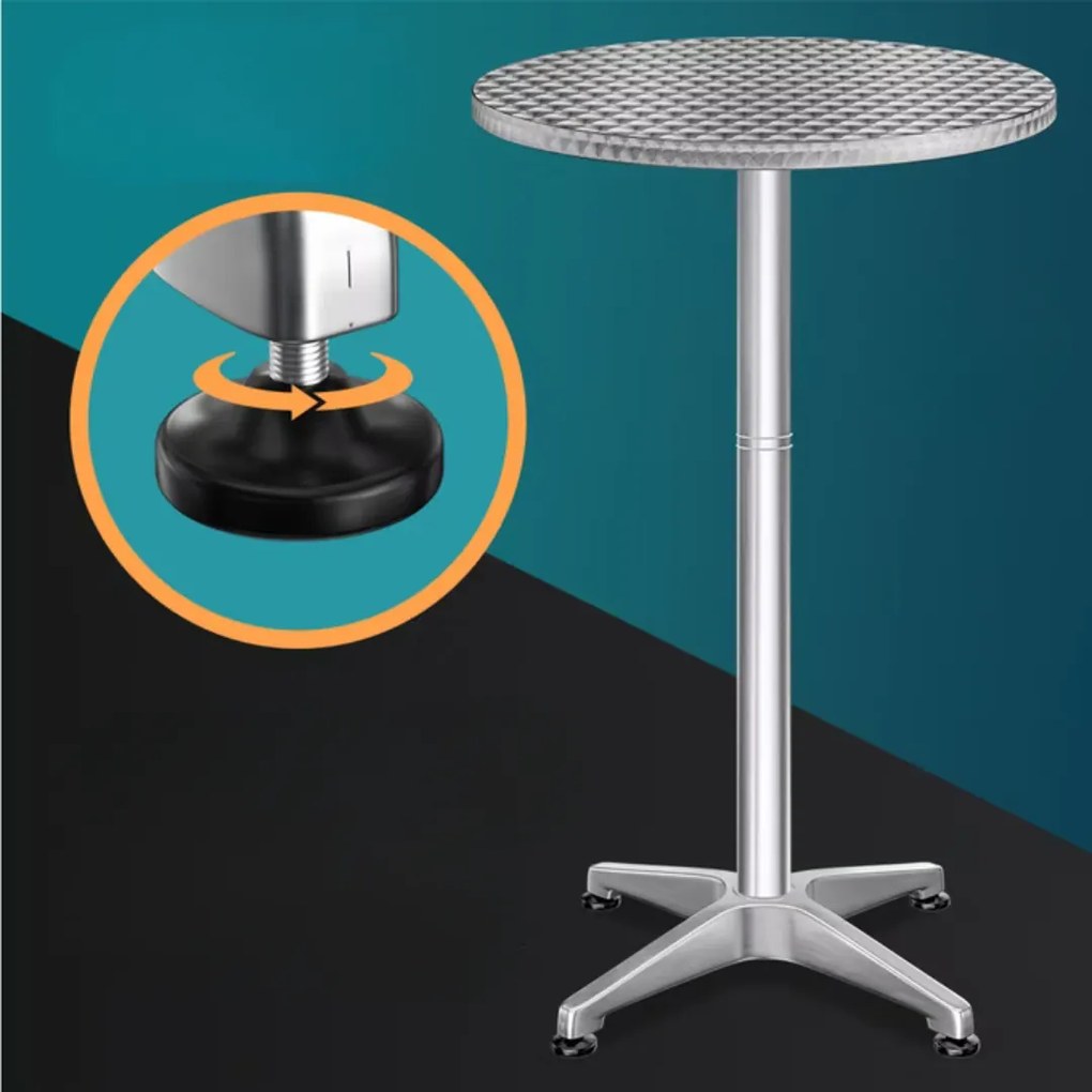 Masă de bar reglabilă din aluminiu NERO, Ø60 cm, argintiu Casaria