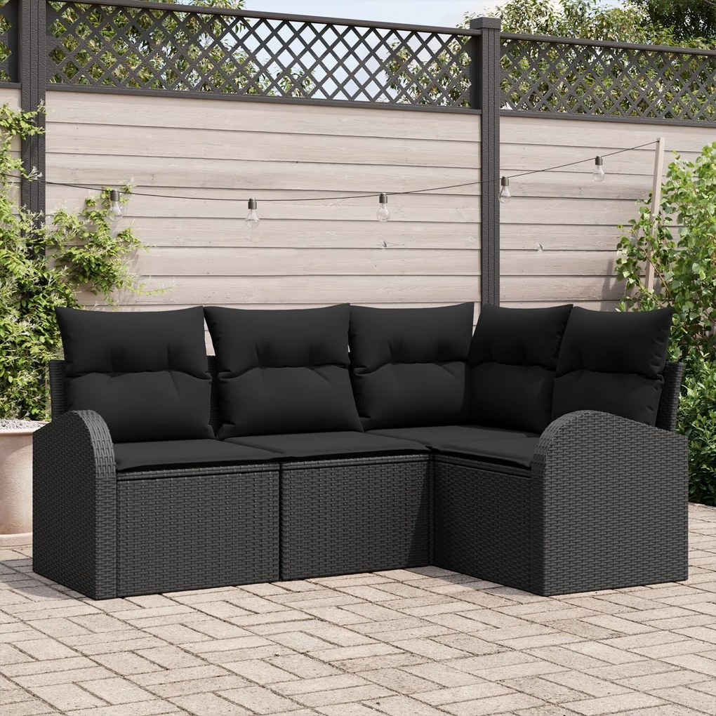 vidaXL Set de canapea grădină 4 piese cu perne Negru Ratan poli