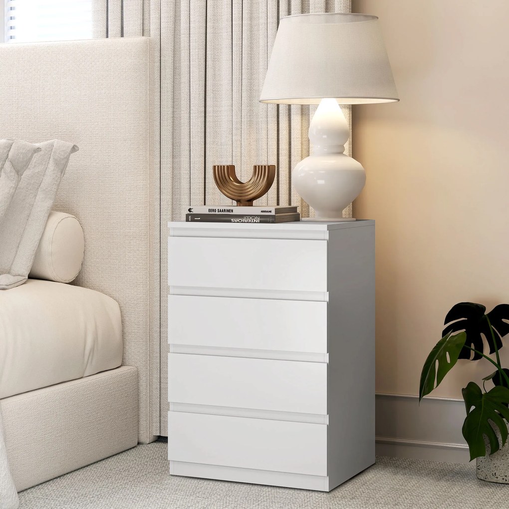 HOMCOM Comodă 4 sertare cu închidere silențioasă Comodă pentru sală birou Stil modern 45x40x68 cm Alb | Aosom Romania