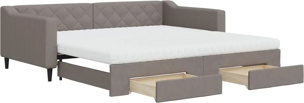 vidaXL Pat de zi cu extensie și sertare, gri taupe, 100x200 cm, textil