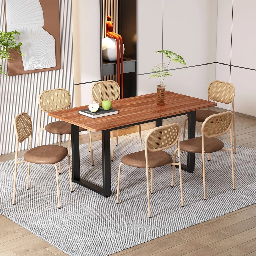 Set de 4 Scaune pentru Sufragerie Moderne din Rattan cu Structură Metalică, 60x50x48 cm, Maro