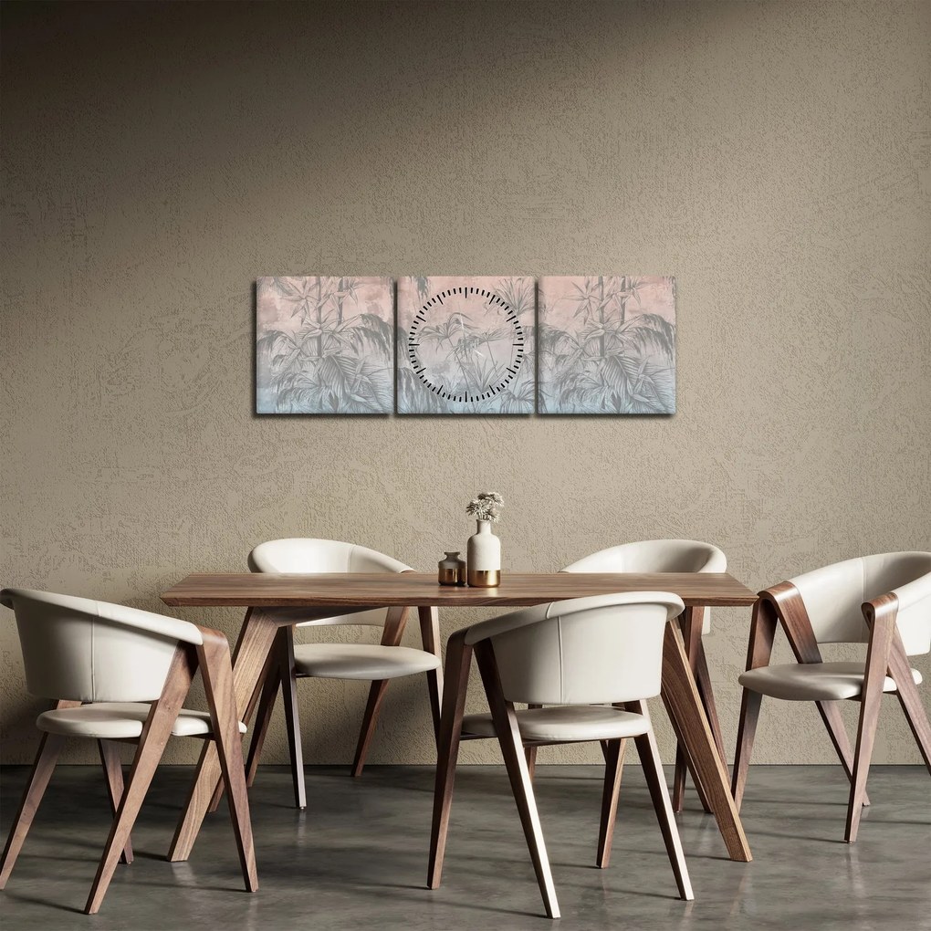 Tablou - Plante tropicale pe perete (cu ceas) (90x30 cm)