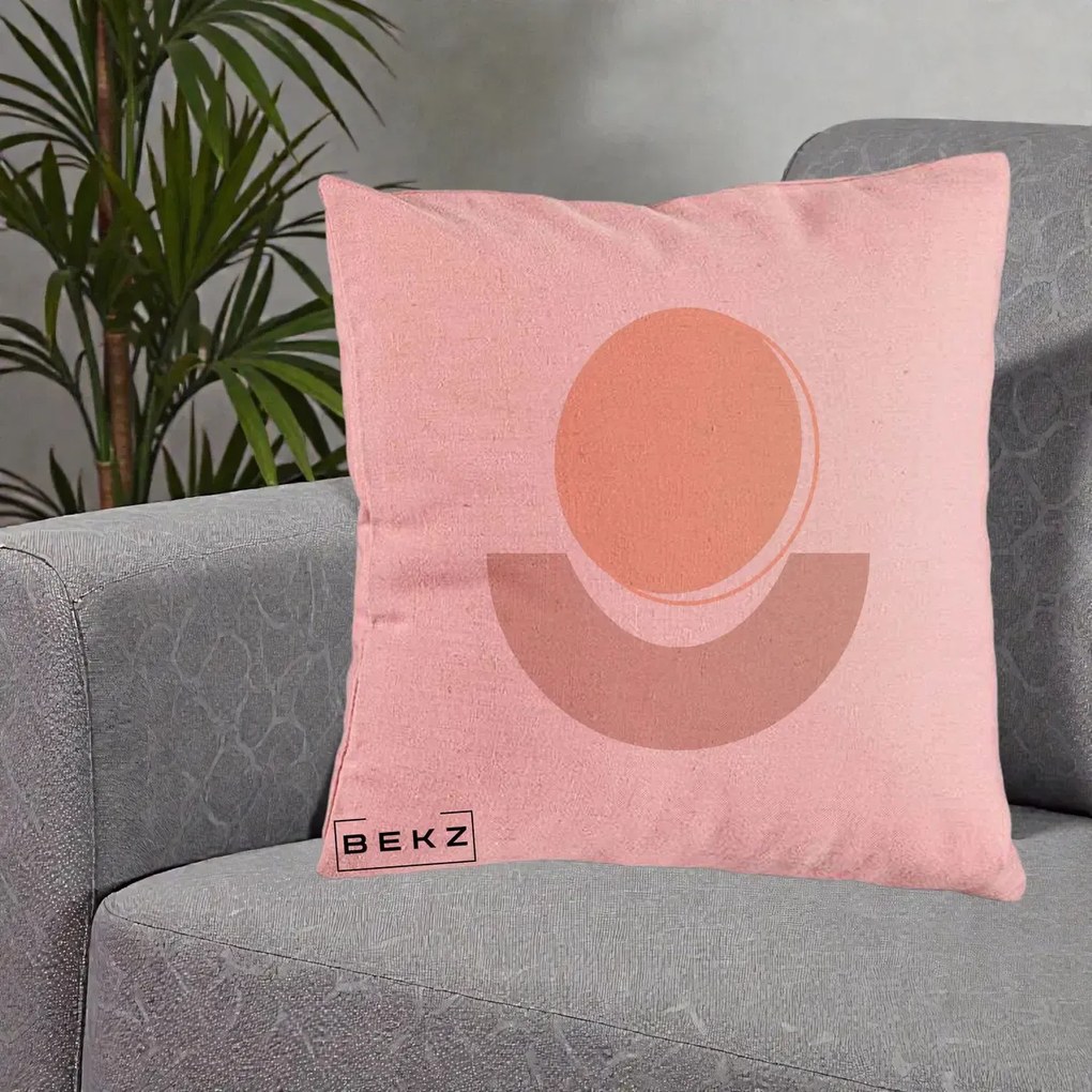 Perna Decorativa Geometric Boho Luna si Disc, 40x40 cm, Roz, Husa Detasabila, Perna Inclusa, BEKZ®