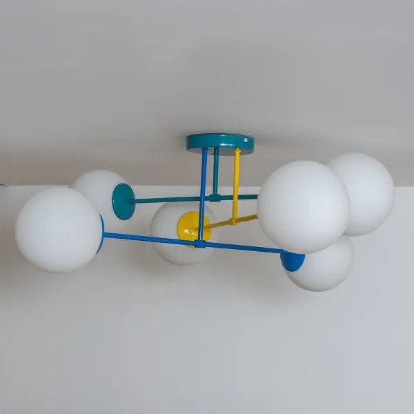 Lustră de tavan MOON, 6 x E27, 15 W, 230 V, turcoaz/galben/albastru