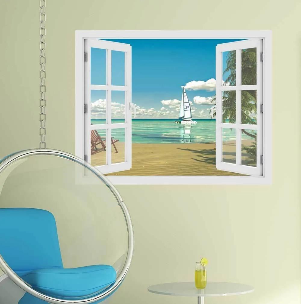 Fereastra cu efect 3D - Plaja tropicala - 119x93 cm