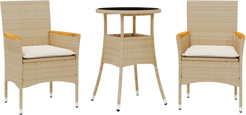 vidaXL Set mobilier de grădină cu perne 3 piese bej poliratan & sticlă