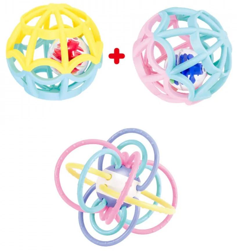 Set de 3 mingi pentru dentitie, plastic, multicolor, 10 x 10 cm