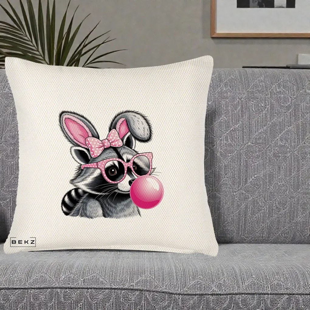 Perna Decorativa Raton cu Urechi de Iepure si Guma de Mestecat, 40x40 cm, Crem Reliefat, Husa Detasabila, Perna Inclusa, BEKZ®