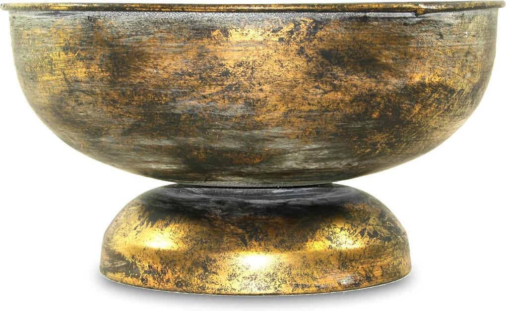 Platou metalic pe picior, auriu antichizat, 14,5x26,5 cm